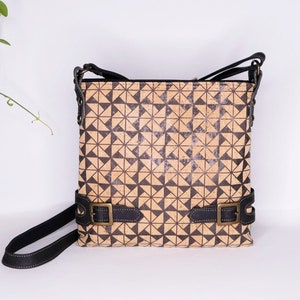 Schwarze Handtasche, leichte Reise-Umhängetasche für Frauen, Kork-Tasche, natürliche vegane Lederhandtasche, Muttertagsgeschenk
