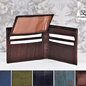 Portefeuille végétalien en liège, portefeuille minimaliste, portefeuille marron, portefeuille en liège pour homme, portefeuille fait main pour lui, portefeuille en cuir végétalien, porte-cartes mince