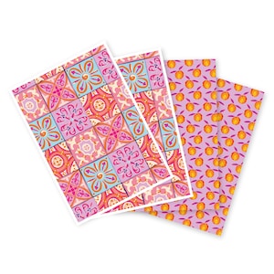 Cartes postales (set mix) avec carreaux méditerranéens & oranges {illustration | rose | hippie | boho | motif | carte de vœux | | espagnol Marocain}