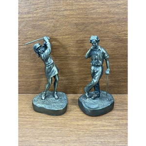 Lot Of 2 Man & Lady Golfer /VTG Bronze/Brass Sculpture/Figurine Golf/Golfer