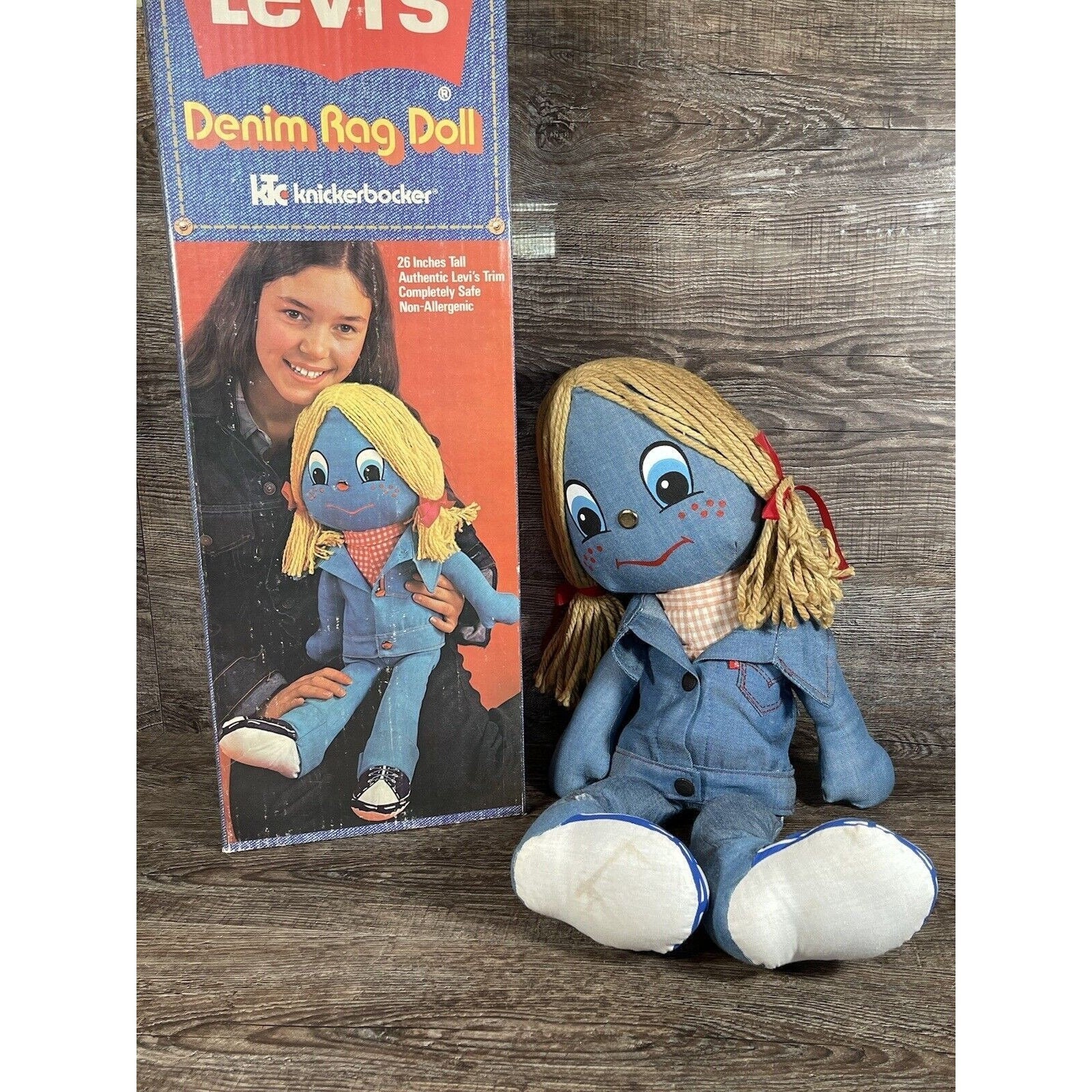 RARE 2 Levi's Denim Dolls -26” /1970's VTG Knickerbocker Rag Dolls