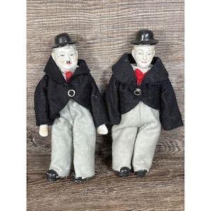 2 Vintage LAUREL AND HARDY 9&quot; Porcelain Figures Dolls Ceramic Figurines