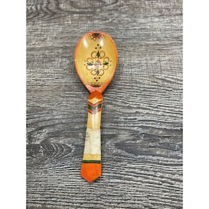 Vintage Russian Hand Painted Wood Lacquer Spoon Khokhloma W/Original Label 7”