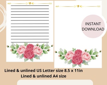 stationary pintables digital stationary rose digital paper lined paper digital paper digital letter paper letter writing stationary