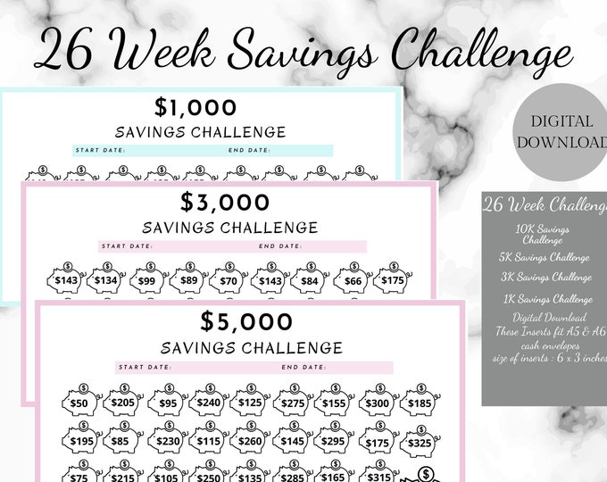 26 week savings challenge 26 week challenge 26 week savings challenge printable 26 week savings challenge envelopes 26 week savings set