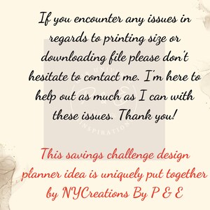 May include: A digital planner design with a brown and gold abstract background. The text reads "This savings challenge design planner idea is uniquely put together by NYCreations By P & E".
