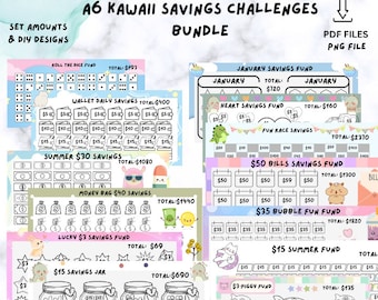 a6 savings challenge a6 savings challenge printable bundle a6 kawaii savings challenge 6 savings trackera 6 savings challenge binder savings
