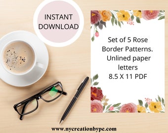 Unlined floral stationary floral printable stationary watercolor flowers printable paper set unlined letter writing stationary set floral