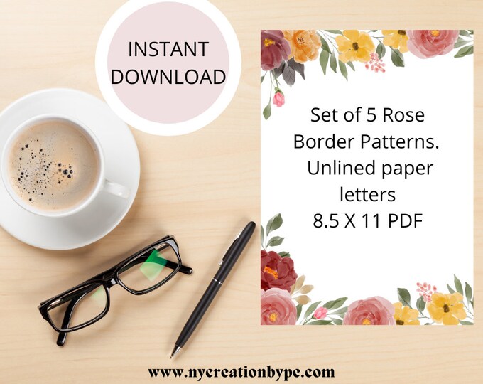 Unlined floral stationary floral printable stationary watercolor flowers printable paper set unlined letter writing stationary set floral