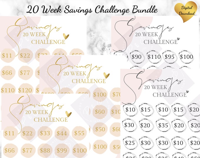 savings tracker printable savings challenge bundle Elegant abstract savings challenge printable 20 week savings challenge printable