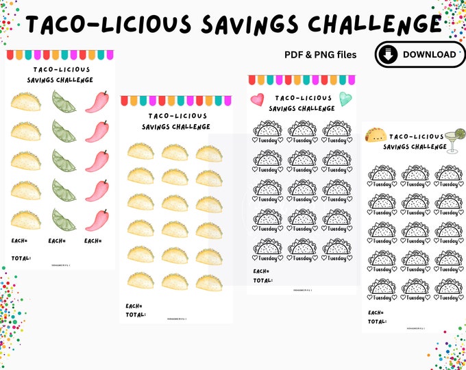 Savings challenge taco Tuesday savings challenge savings challenge printable savings challenge a6 savings trackers savings a6 budget binder