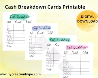 Printable cash breakdown printable teller slips cash breakdown card cash breakdown cards cash envelopes cash envelope system cash envelope