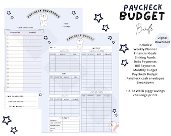 Paycheck Budget Printable PDF Paycheck Budget Bundle cute Bear  theme paycheck breakdown Digital budget planner paycheck budget