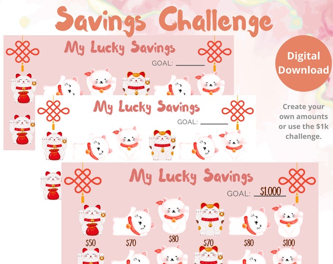 Savings challenge printable savings challenge prints savings challenge savings challenges 12 week savings challenge lucky cat savings