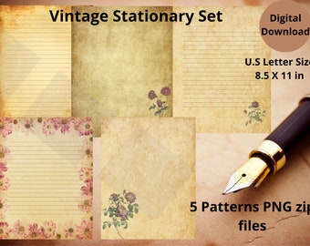 Vintage stationary paper vintage floral stationery set old paper lined stationary paper journal scrapbook paper lined paper vintage paper