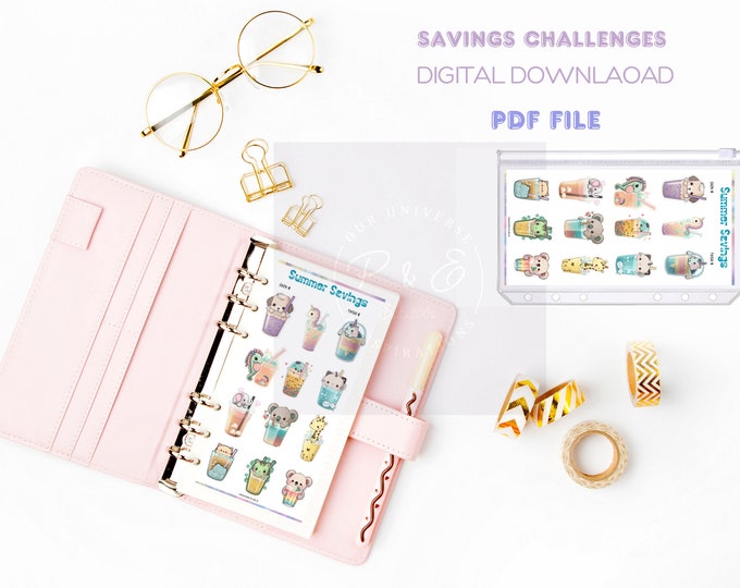 Summer savings challenge, printable savings challenge, a6 printable savings challenges tracker, fun savings challenge, a6 budget binder