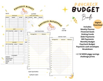 Paycheck Budget Paycheck Budget Bundle cute Bunny theme paycheck breakdown Digital budget planner paycheck pdf bundle cash envelopes savings