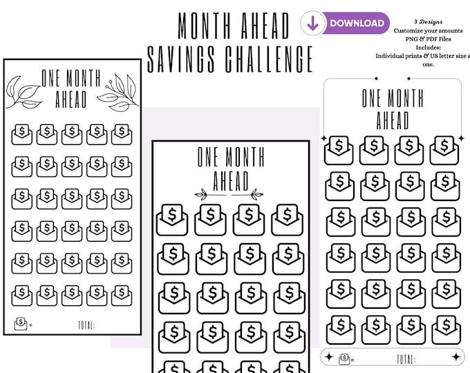 Month ahead savings challenge 30 day savings challenge savings challenge printable savings challenge bundle savings challenge a6 binder