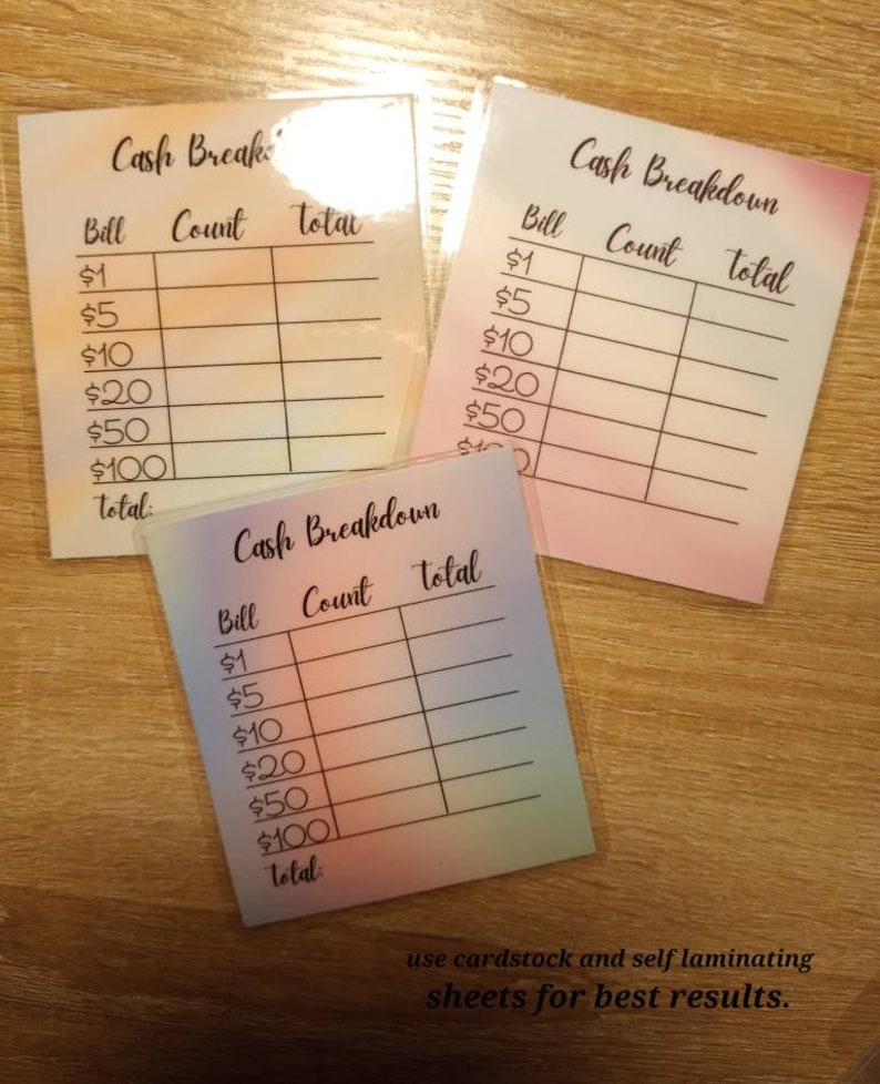Cash Breakdown Card Printable Teller Sheet Printable Tell Etsy