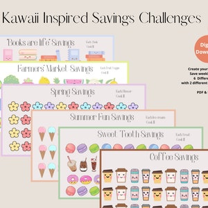 savings challenge savings challenge printable savings challenge bundle savings tracker kawaii savings challenge