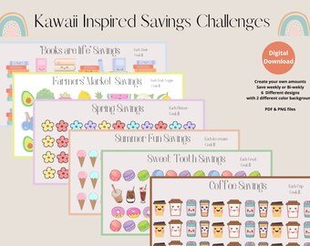 savings challenge savings challenge printable savings challenge bundle savings tracker kawaii savings challenge