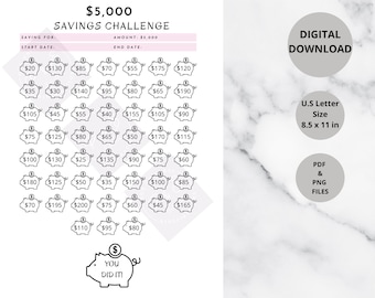 5000 savings challenge printable 5000 savings tracker 52 week challenge 5k savings piggy tracker printable emergency fund printable saving