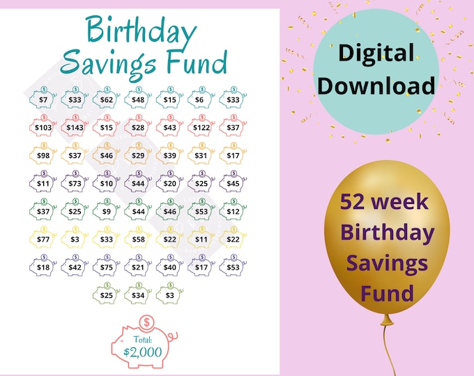 birthday savings challenge printable birthday savings  birthday savings funds piggy birthday savings tracker birthday tracke savings print
