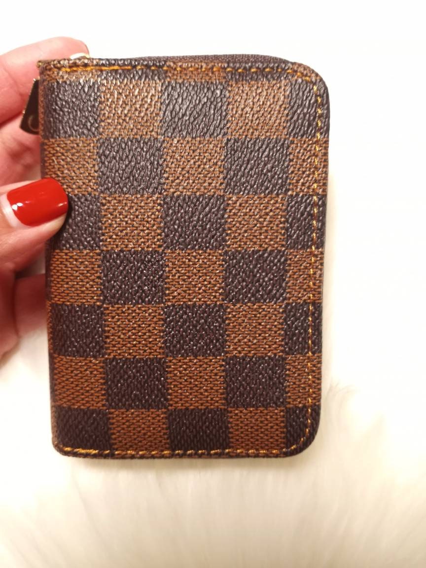 PU Leather Card Wallet Cash Envelopes Small Checkered Zipper 