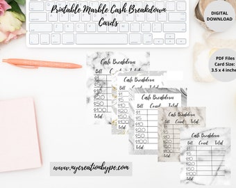 Printable cash breakdown cards marble cash breakdown cards printable teller slips cash breakdown card cash envelopes cash envelope system