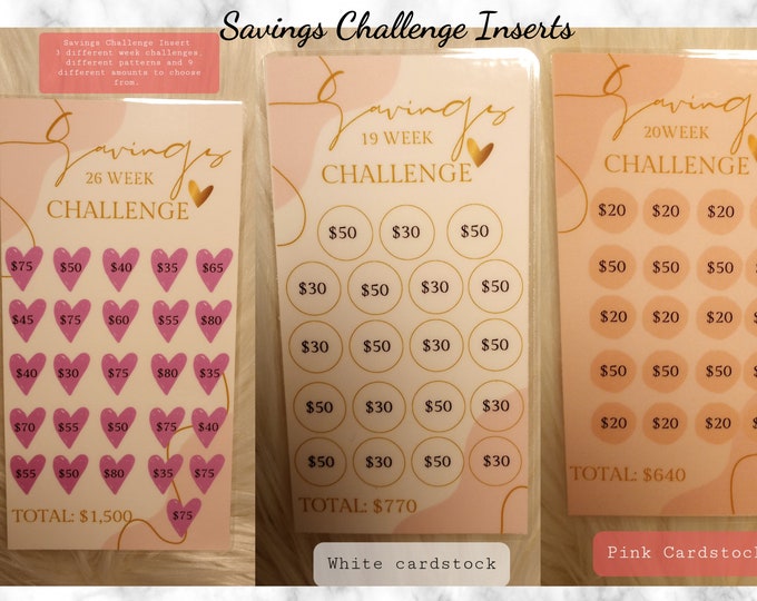 Savings tracker savings challenge savings challenge tracker inserts 19/20/26 week savings challenge 26 week savings challenge savings
