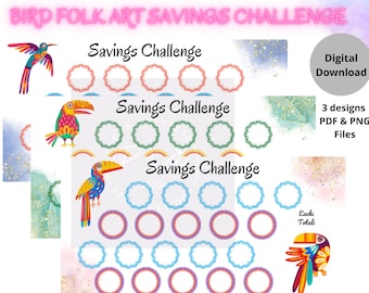 savings challenge printable savings challenge bundle savings challenge savings challenge tracker savings challenge printable a6 folk art