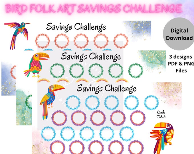 savings challenge printable savings challenge bundle savings challenge savings challenge tracker savings challenge printable a6 folk art