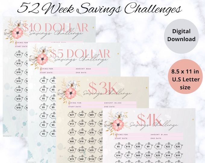 52 weeks savings challenge savings challenge printable savings challenge bundle emergency fund printable savings challenge tracker 1k 3k