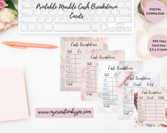 cash breakdown card printable cash breakdown card set teller card teller card slips cash breakdown card cash envelopes cash envelope