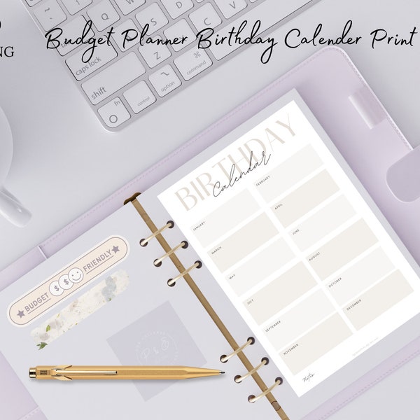 Minimalist Birthday Calendar, budget binder birthday calender planner digital print, a6 binder birthday calender tracker template