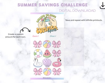 Summer savings tracker, rolling up summer spirit savings challenge, printable savings challenge, fun savings challenge, a6 digital savings