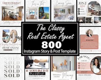 800 Real Estate Social Media Templates: Instagram Posts, Canva (Instant Download)