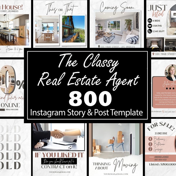800 plantillas para redes sociales inmobiliarias: publicaciones de Instagram, Canva (descarga instantánea)