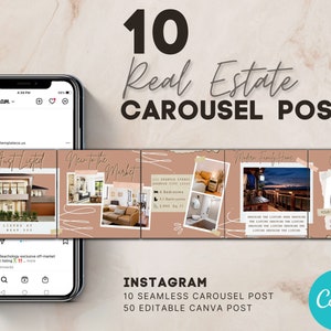 10 Just Listed Seamless Carousel Instagram Posts For Real Estate Listings/ Canva Templates for Realtors, Agents / Social Media Slides Banner