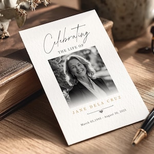 May include: A memorial card featuring the text "Celebrating the Life of" above a black and white photograph of a woman. The card displays the name "Jane Dela Cruz" and the dates "March 05,1995 - August 30, 2025".