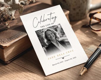 Editable Funeral Prayer Card Template, Greenery Memorial (Digital Download)