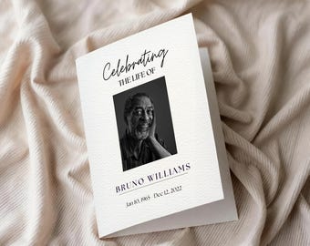 Elegant Celebration of Life Program Template, Editable Funeral Memorial Card (Download)