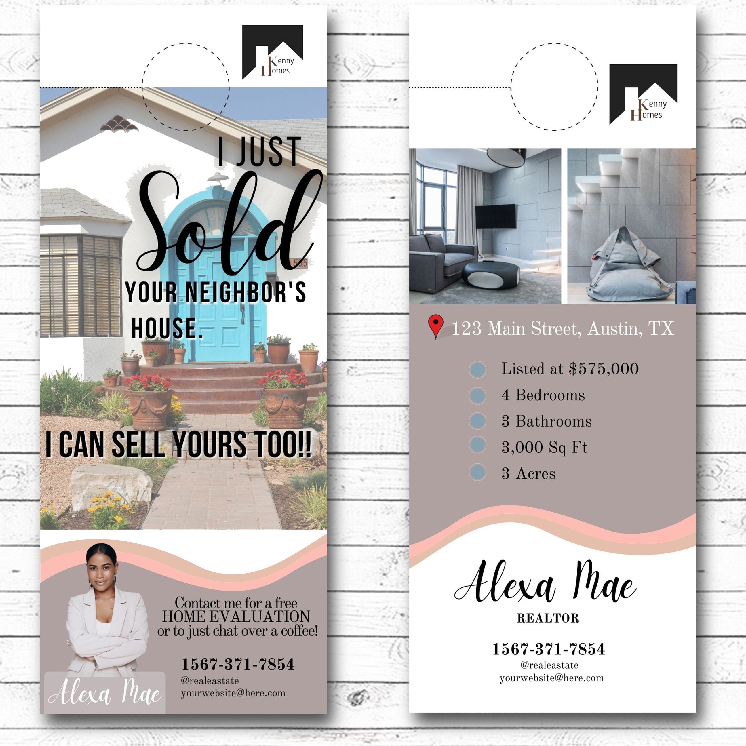 80 Real Estate Door Hanger Tag Canva Template, Real Estate Neighbor