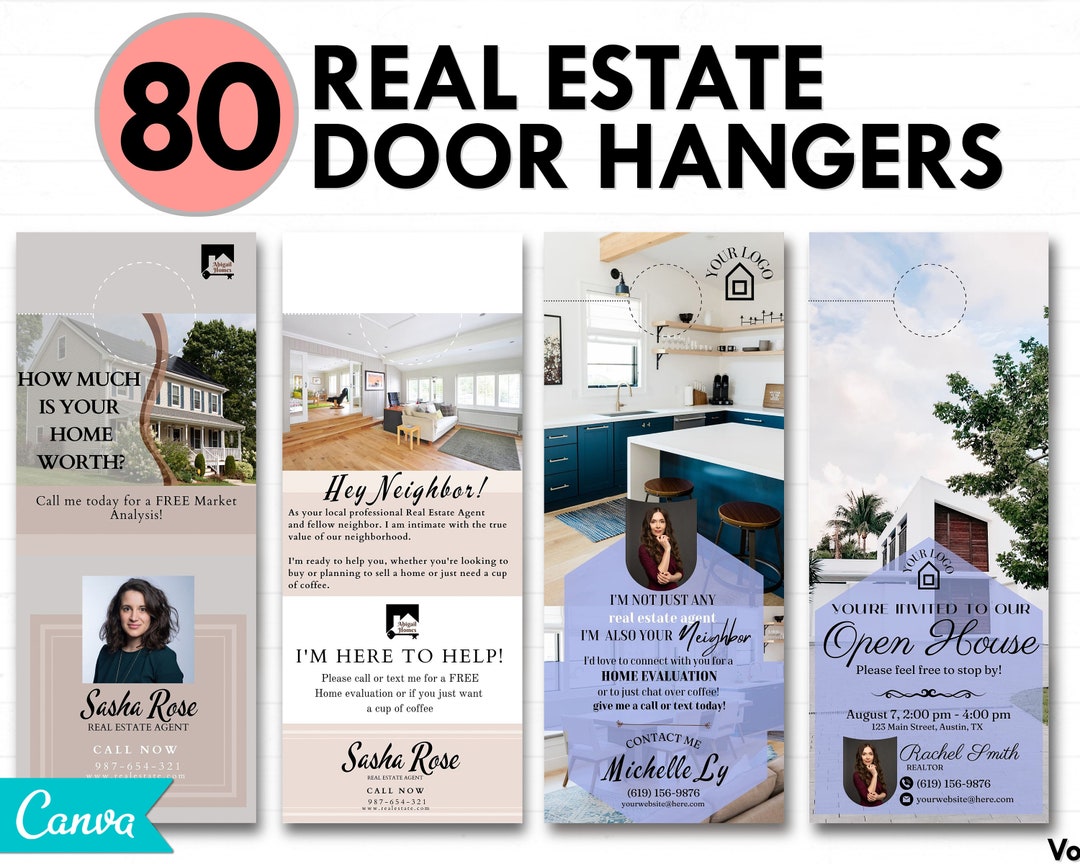 80 Real Estate Door Hanger Tag Canva Template, Real Estate Neighbor