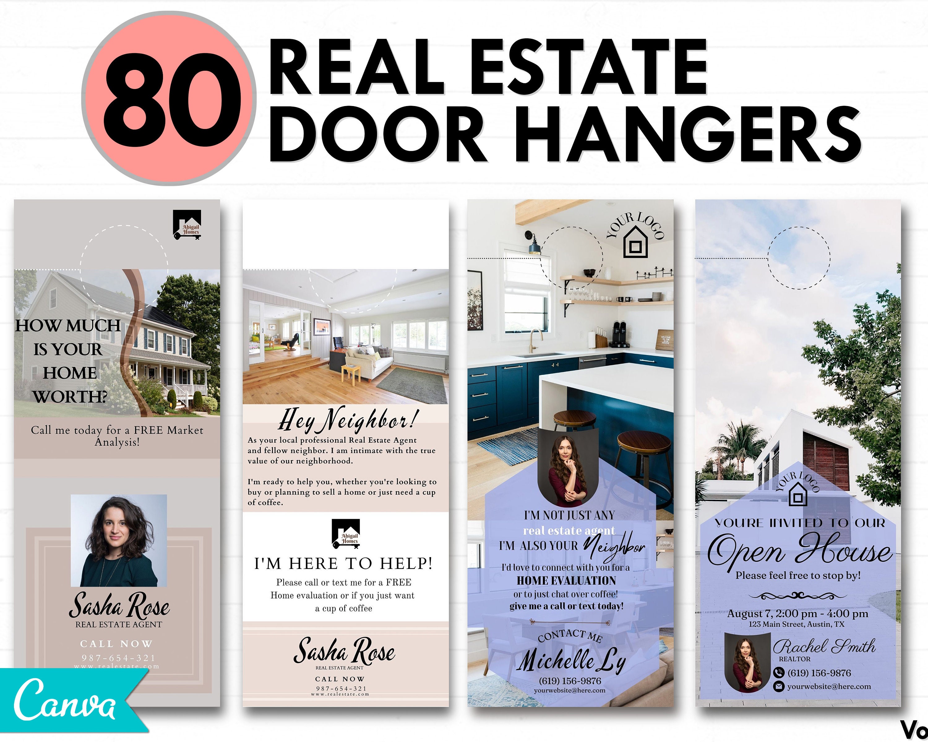 80 Real Estate Door Hanger Tag Canva Template, Real Estate Neighbor Sell, Real Estate Marketing