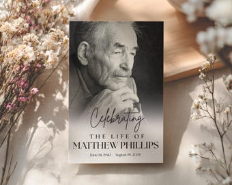 Minimalist Funeral Program Template: Celebration of Life, Red Rose (Canva, Instant Download)