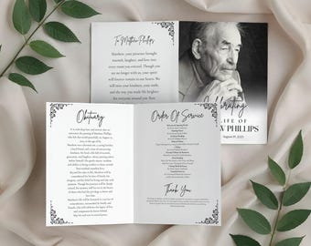 Plantilla de programa funerario minimalista: Celebración de la vida, Canva (descarga instantánea)