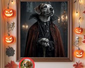 Custom Halloween Pet Portrait, Witch-Themed Pet Art, Digital Portrait, Halloween Decor, Gift for Pet Lovers, Dracula, Instant download