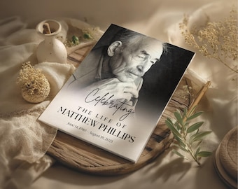 Minimalist Funeral Program Template: Celebration of Life, Red Rose (Canva, Instant Download)