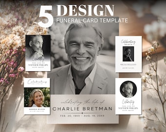 5 Minimalist Funeral Program Template | Celebration of Life, Editable Memorial Service, Printable Funeral Program, Canva , Instant Download